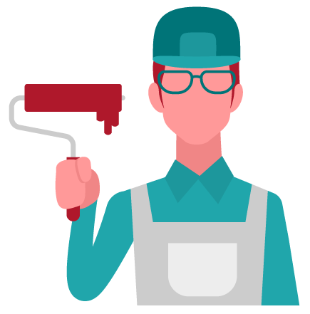Ilustração de um homem usando boné e segurando um rolo de pintura