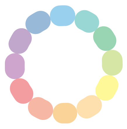Ilustração de uma faixa circular contendo as cores primárias, secundárias e terciárias em tons pastel