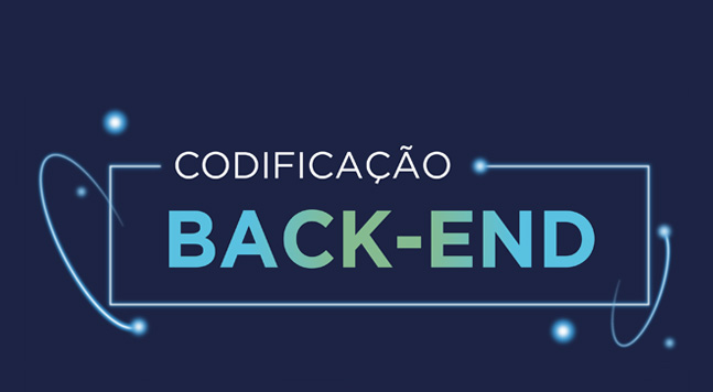 Boxe inicial que contém o nome da unidade curricular: “Codificação Front-End”. Dentro dele, há duas telas de desktop; na primeira, há parte de um código HTML; na segunda tela, há linhas coloridas representando o código e a palavra HTML bem legível.