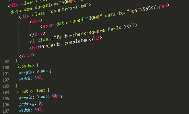 Foto de um trecho de código HTML e de um trecho de código CSS.