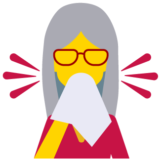 Ícone ilustrado de uma mulher cobrindo a boca com um lenço.