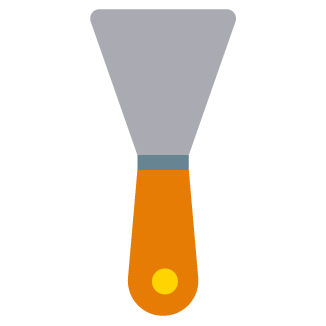 Ilustração de uma espátula de aço com cabo de madeira.