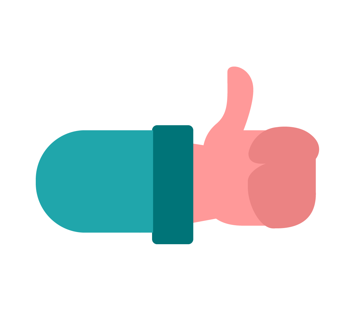 Ícone ilustrado de uma mão fechada fazendo o sinal de positivo (com o dedão para cima)