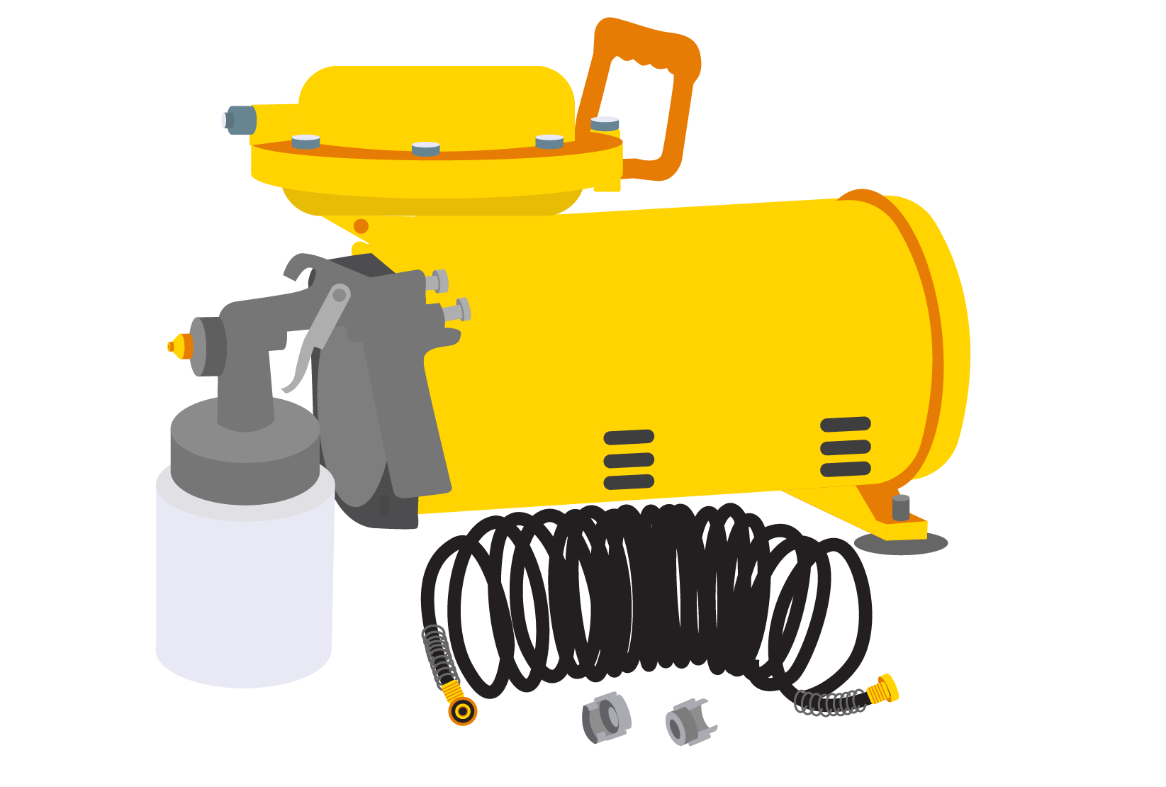 Ícone ilustrado de um compressor de ar direto (com motor e recipiente reservatório de produto).