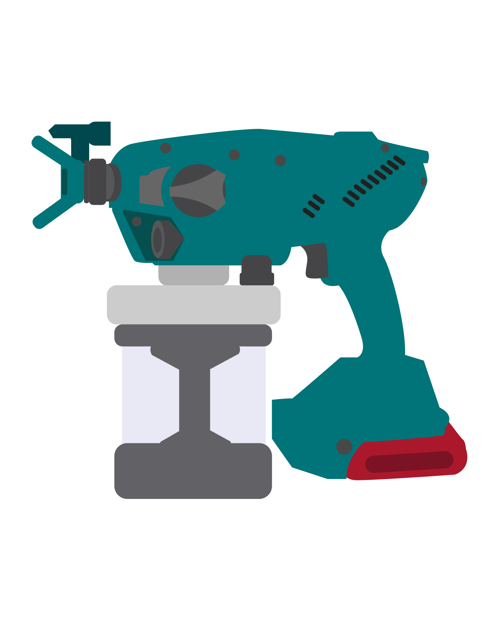 Ilustração de uma máquina de airless portátil (com motor e recipiente reservatório de produto).