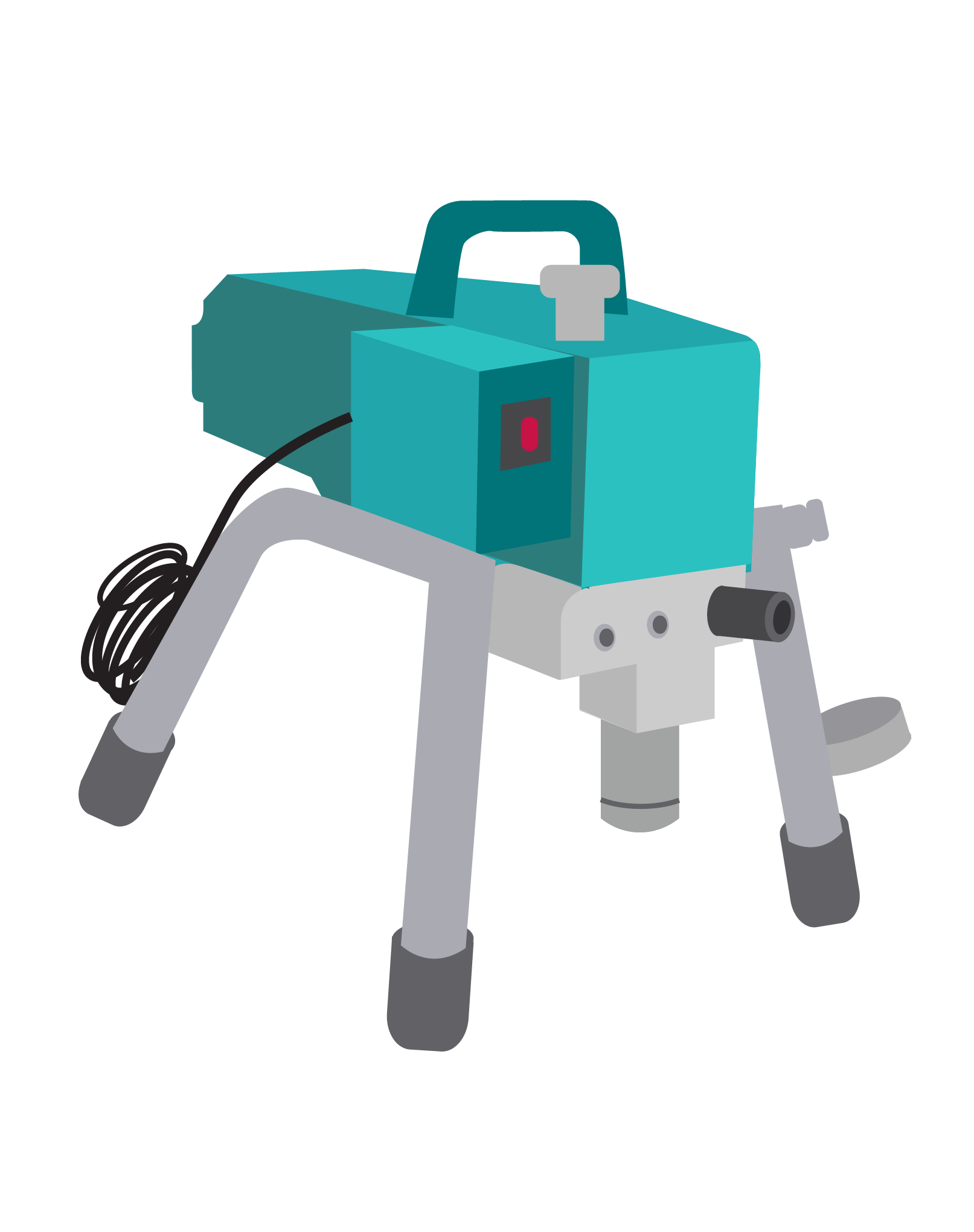 Ilustração de uma máquina airless de pequeno porte (com motor e tripé de sustentação).