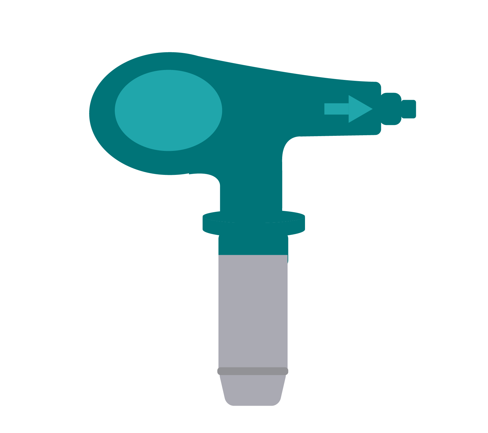 Ilustração do bico de uma máquina airless e de dois leques que ele produz. No primeiro, há a demora de um minuto para seis passadas; no segundo, há a demora de trinta segundos para três passadas.