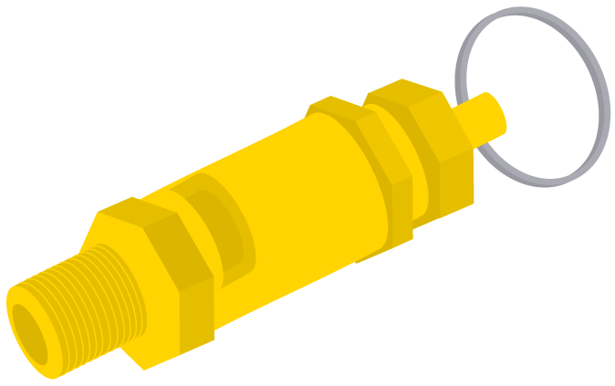 Ícone ilustrado de uma válvula cilíndrica de alívio para compressor de ar. É possível identificar um anel metálico no topo da válvula.