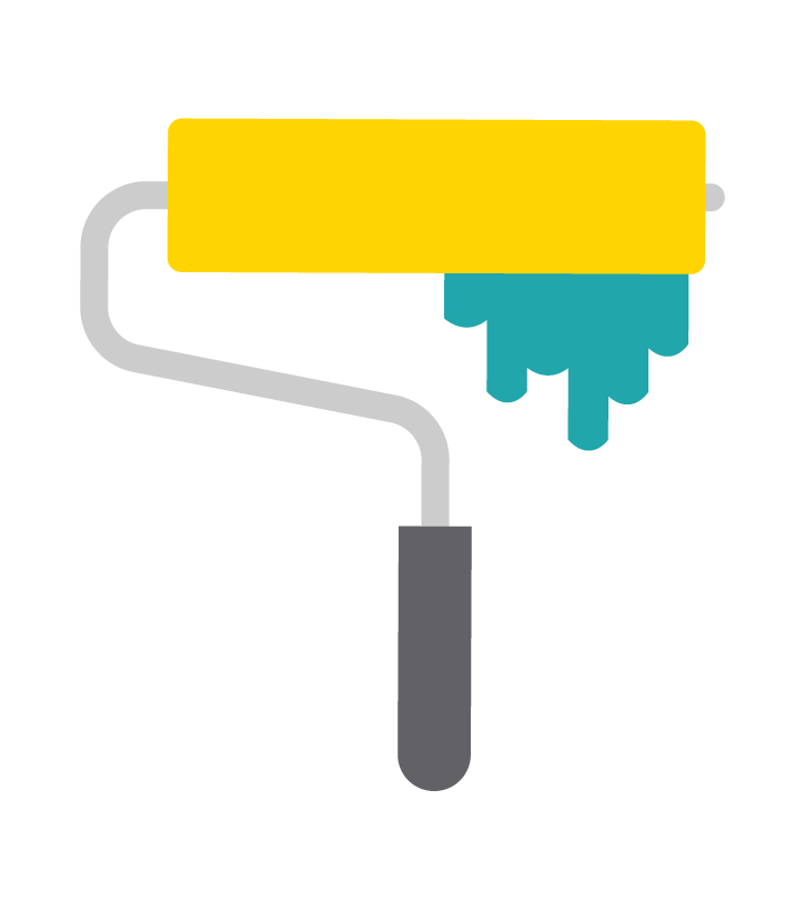 Ilustração em forma de ícone que representa um rolo de tinta amarelo. A tinta é azul.