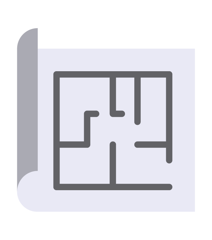 Ilustração em forma de ícone. Aqui temos uma planta baixa representada de forma bem simples.