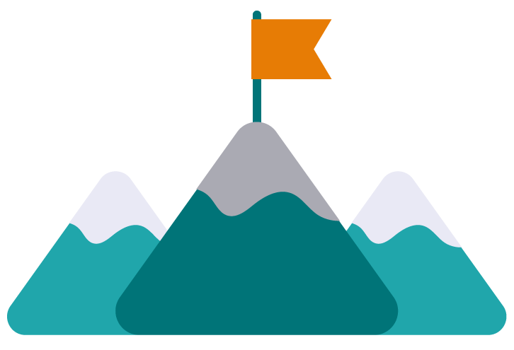 A ilustração representa três montanhas, duas na parte posterior e uma sobressaindo. As três contém neve nos picos e a que está destacada apresenta um bandeira amarela também no pico.