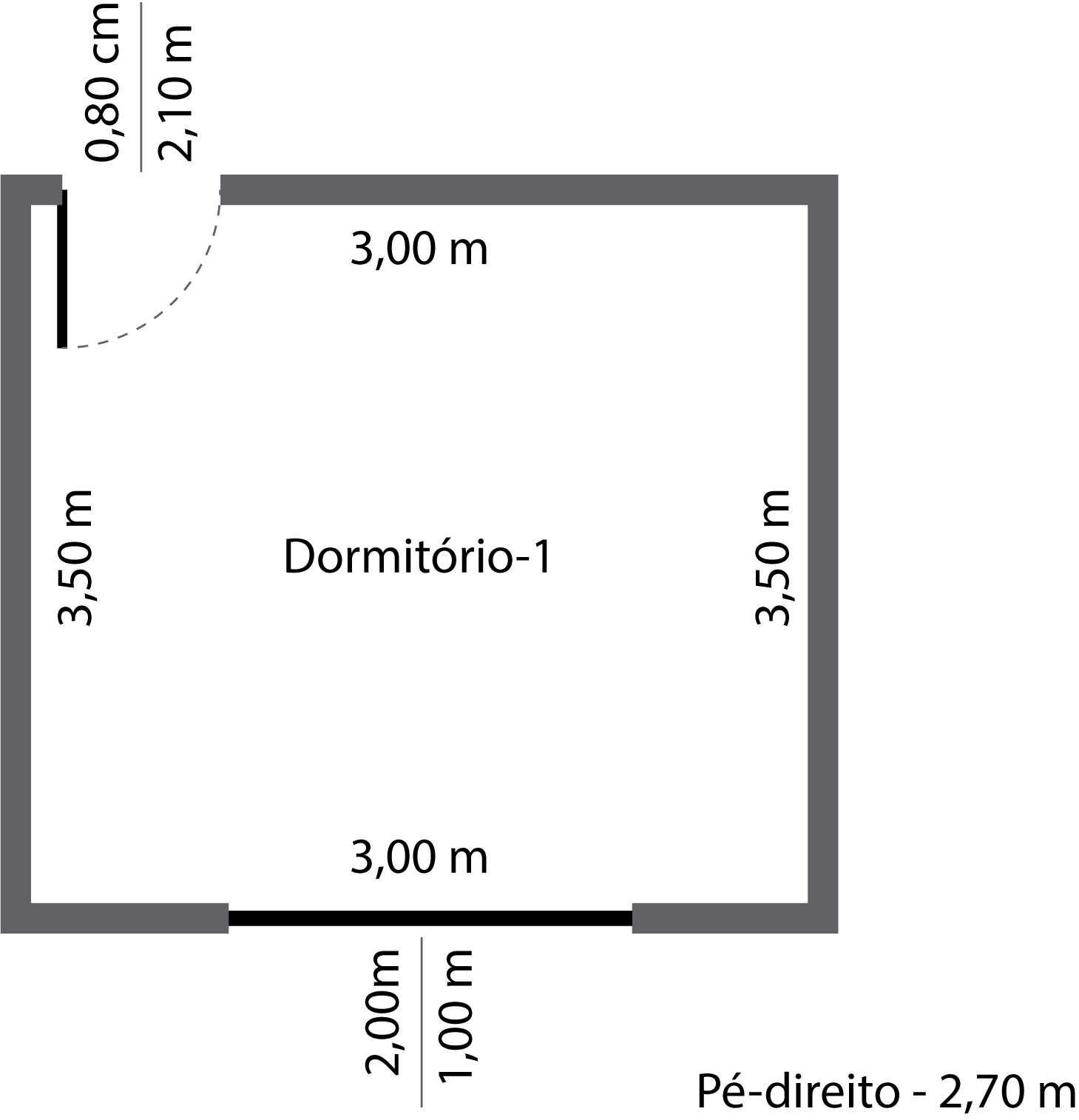 A ilustração representa a planta baixa de um dos cômodos de uma casa.