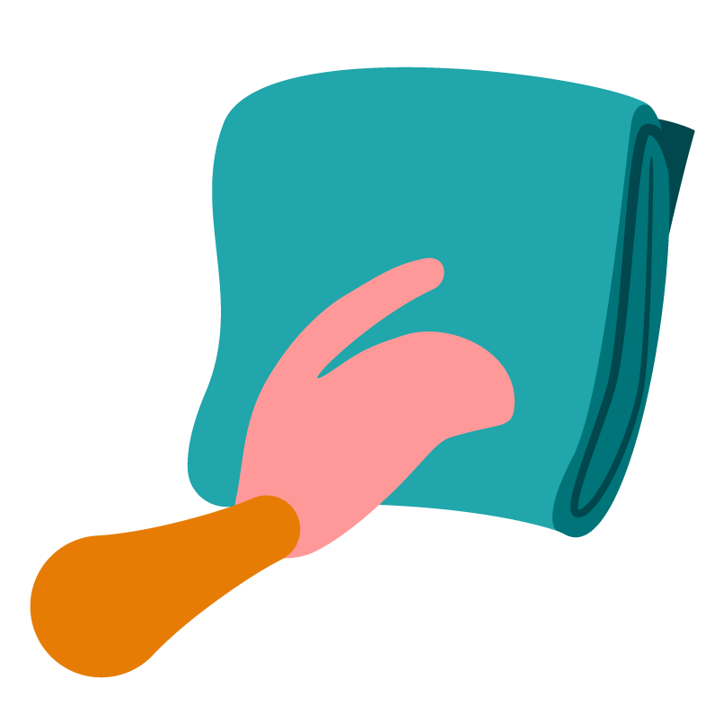 Ícone ilustrado de uma mão segurando um pano. 