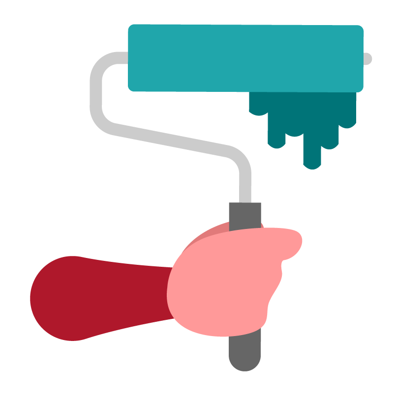 Ícone ilustrado de uma mão segurando um rolo de pintura. 