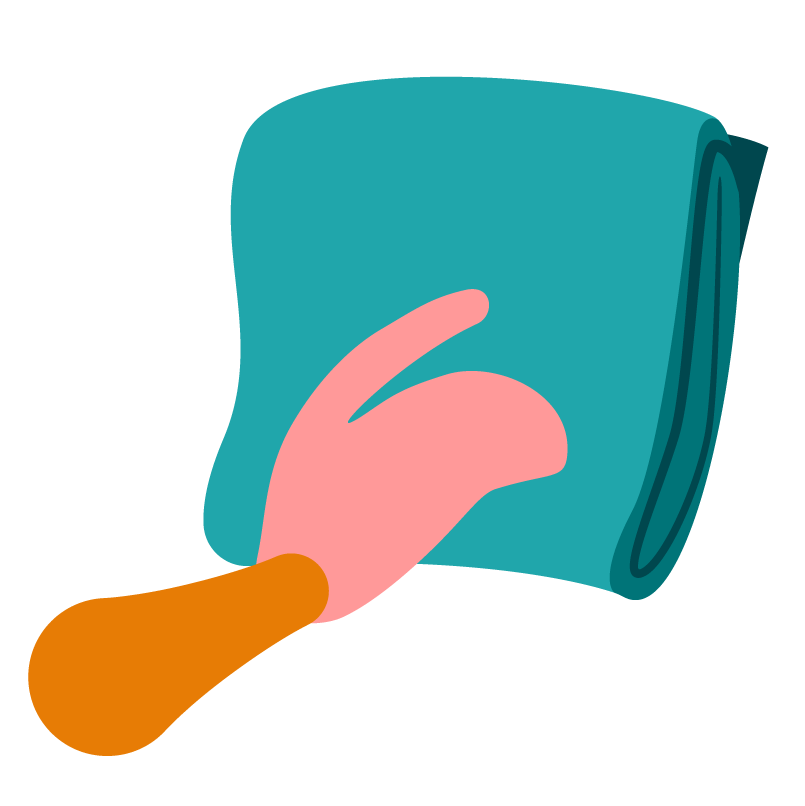 Ícone ilustrado de uma mão segurando um pano. 