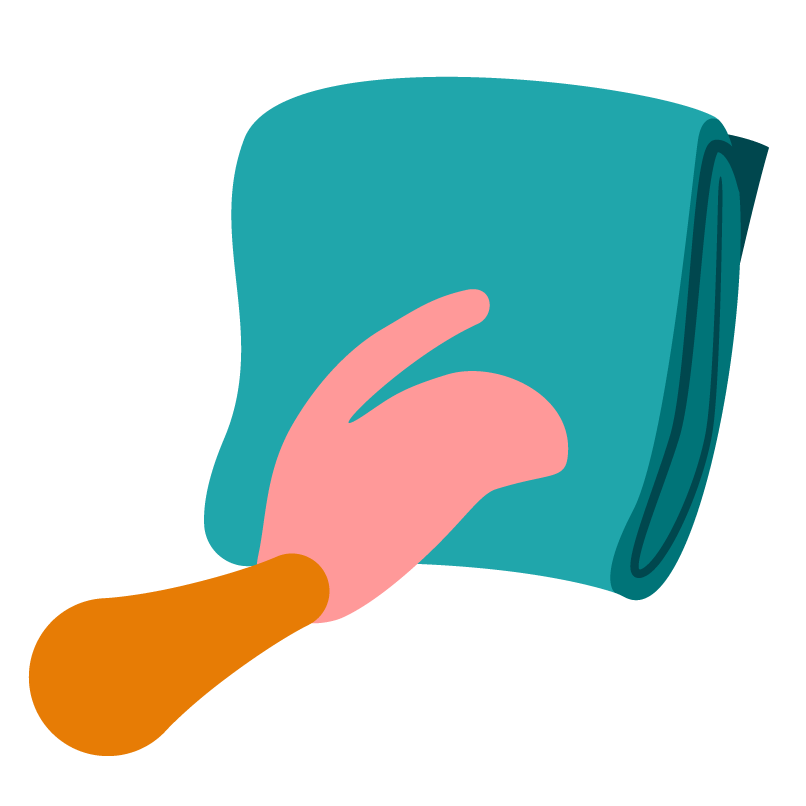 Ícone ilustrado de uma mão segurando um pano.